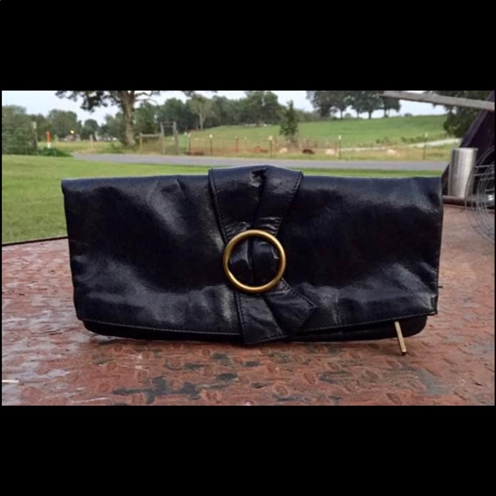 Black Leather Hobo International “Madeline” clutch